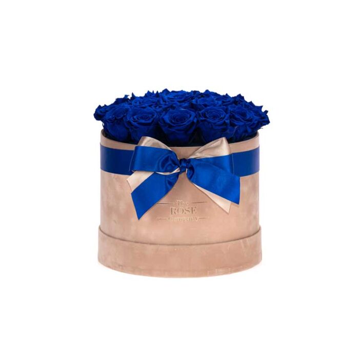 Forever Roses Medium Nude Velvet Κούτι Με Royal Blue Τριαντάφυλλα