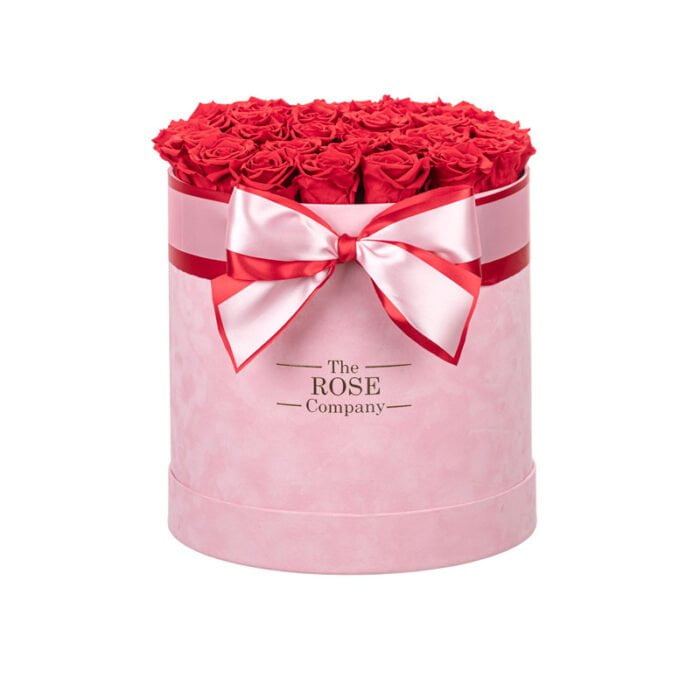 New XL Box Forever Pink Velvet Box With Red Roses