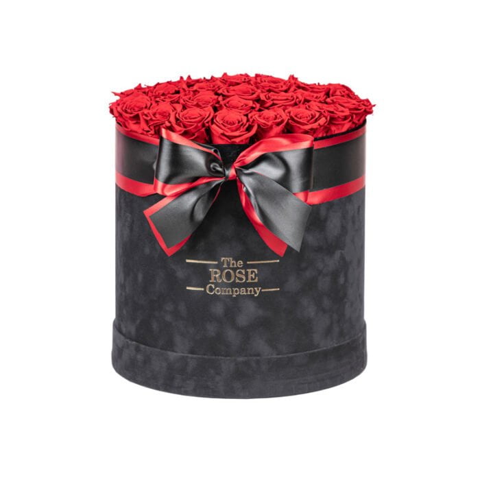 New XL Box Forever Velvet Black Box With Red Roses