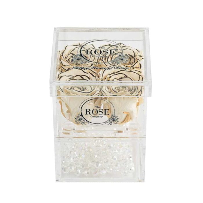 Clear Collection Small Hidden Storage Box With 4 White Obré Forever Roses