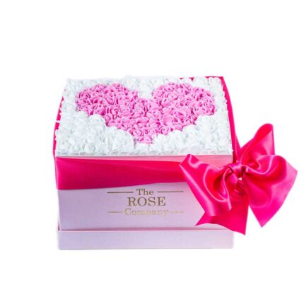 Artificial Medium Pink Box with White roses and pink heart