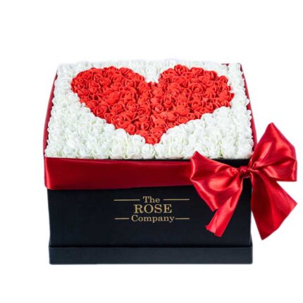 Artificial Medium black Box with White roses and red heart