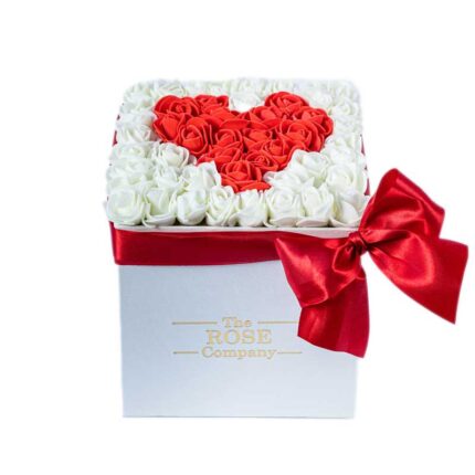 Artificial Roses Small Forever Classic White Box With White roses and red heart