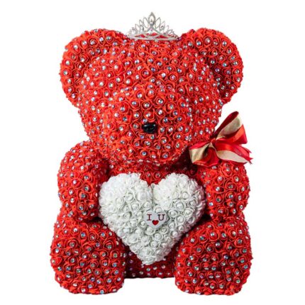 Toyflower XL 80cm Κόκκινο Με Κρύσταλα & Λευκή Καρδιά