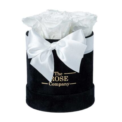 Forever Τριαντάφυλλα Baby Μαύρο Velvet Κουτί με Λευκά Τριαντάφυλλα