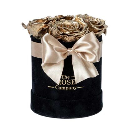 Forever Roses Babybox Black Velvet Box Gold Roses