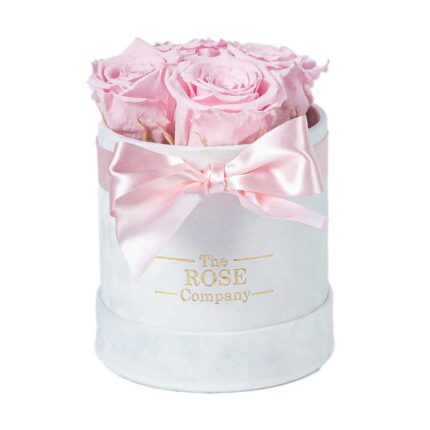 Forever Τριαντάφυλλα Baby Λευκό Velvet Κουτί με Ροζ Τριαντάφυλλα