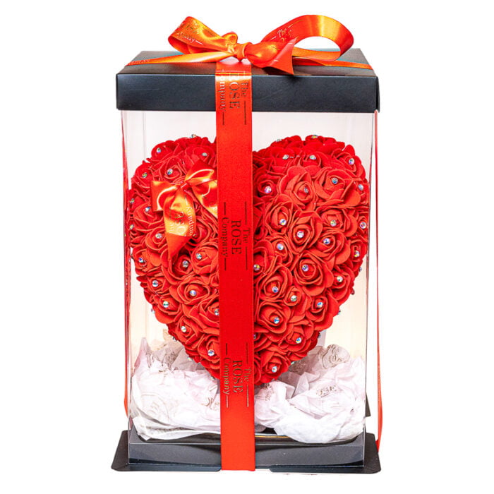 Hamper NEW Medium Window Box with artificial flowers red heart and Swarovski