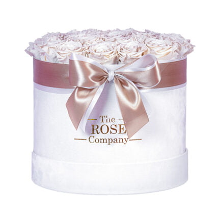 Forever Roses Medium Με Λευκά Τριαντάφυλλα Σε Λευκό Βελούδινο Κουτί
