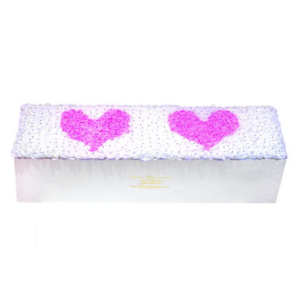 Forever Classic NEW XL white velvet box with white and pink artificial flowers (hearts shaped) and Swarovski crystalls