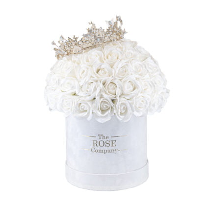 Infinity Roses Midi Velvet Λευκό Κουτί Με Λευκά Real Touch Τριαντάφυλλα Που Διαρκούν Για Πάντα (Χωρίς Κορώνα Από Ζιργκόν)