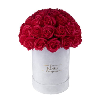 Infinity roses small white box with red real touch roses that last forever