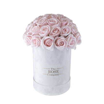 Infinity roses small white box with pink real touch roses that last forever