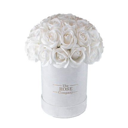 Infinity roses small white box with white real touch roses that last forever
