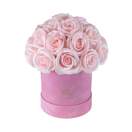 Infinity Roses baby βελούδινο ροζ κουτί με ροζ τριαντάφυλλα που διαρκούν για πάντα