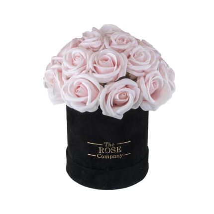 Infinity Roses baby velvet black box with pink roses that last forever