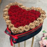 Forever XL Black Velvet Heart Shaped Box with Red and Gold Roses