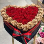 Forever XL Black Velvet Heart Shaped Box with Red and Gold Roses - Image 2
