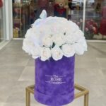 Infinity Roses Small Μωβ Κουτί Με Χρυσοσκονη και Πεταλουδεσ Και Ασπρα Real Touch Τριαντάφυλλα Που Διαρκούν Για Πάντα