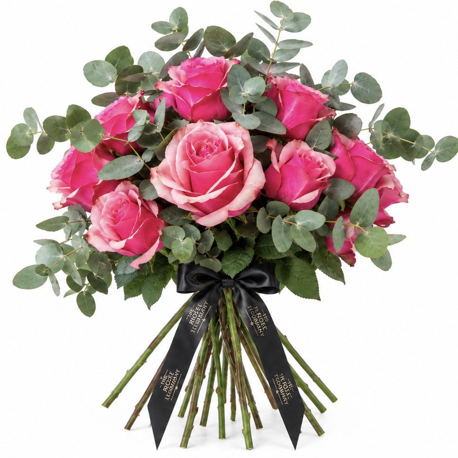 65294073-0C85-4326-A67D-5B8CCCEA10A4 Pink Roses and Eucalyptus Bouquet - Image 1